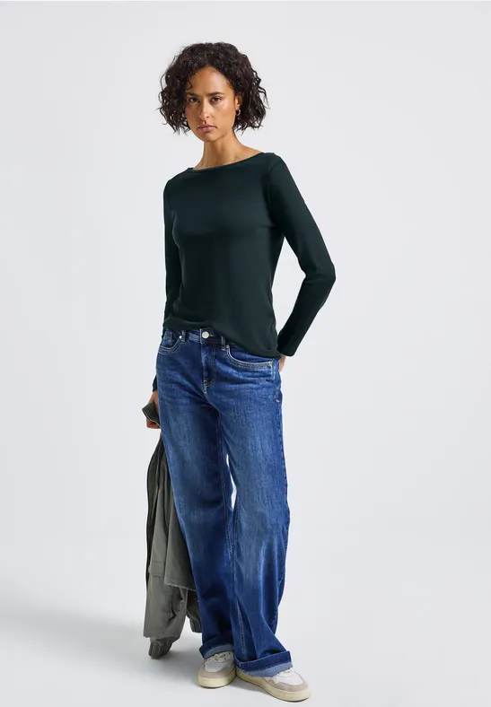 Basic Langarmshirt evernight green