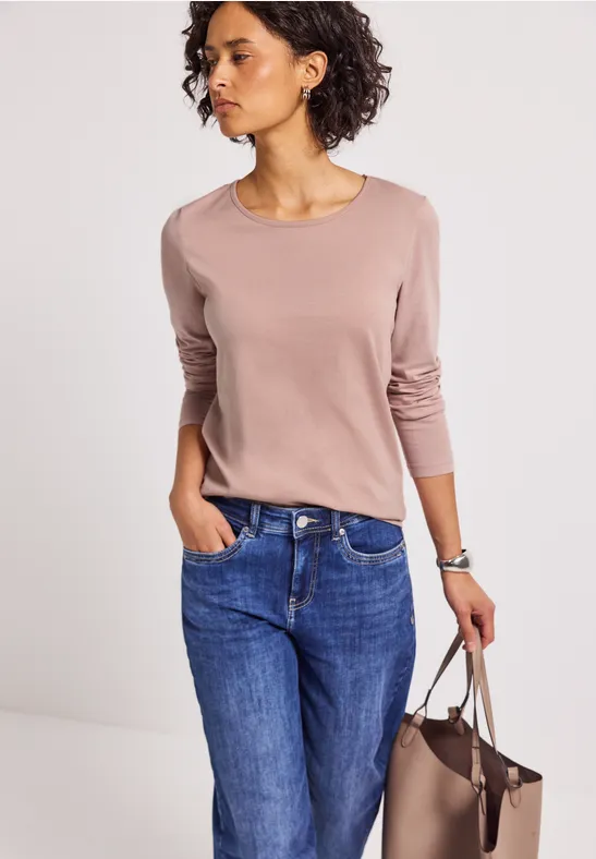 T-shirt basique à manches longues faded rose