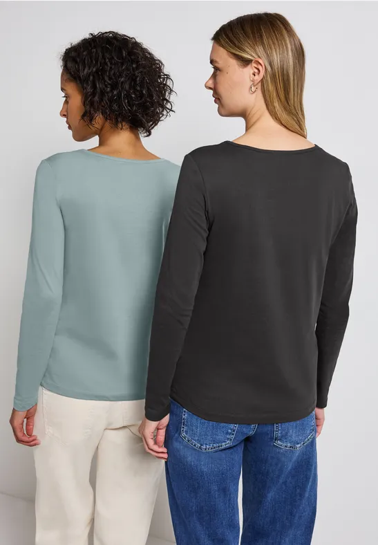 2er-Pack Langarmshirts arona blue/darkest brown