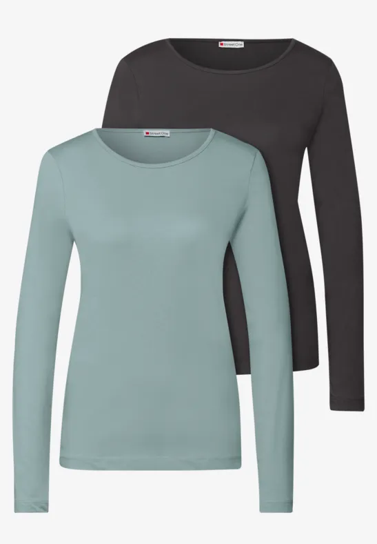 2er-Pack Langarmshirts arona blue/darkest brown