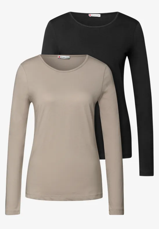 2er-Pack Langarmshirts black/morning beige