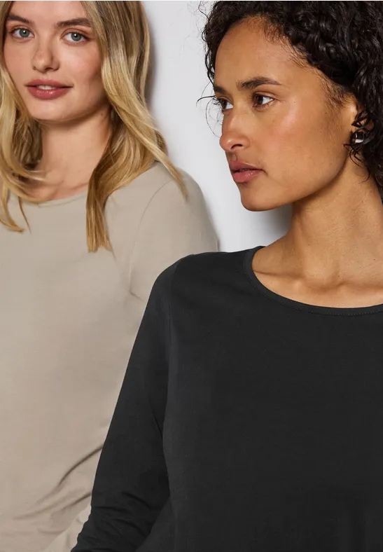 2er-Pack Langarmshirts black/morning beige