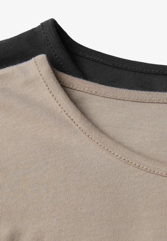2er-Pack Langarmshirts black/morning beige