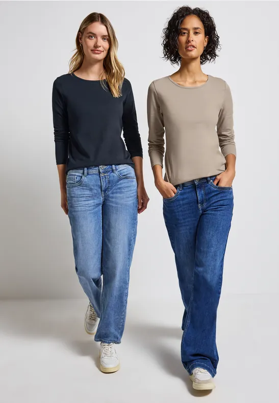 2er-Pack Langarmshirts morning beige/deep blue