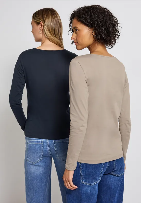 2er-Pack Langarmshirts morning beige/deep blue
