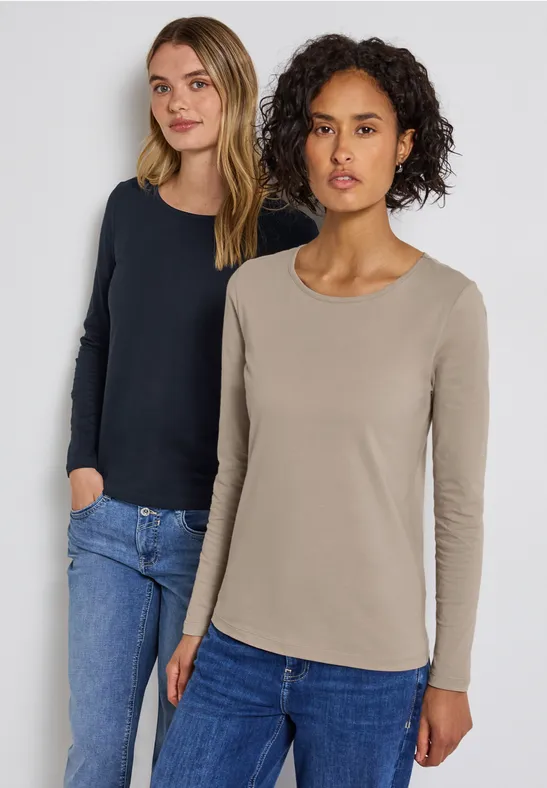 2er-Pack Langarmshirts morning beige/deep blue