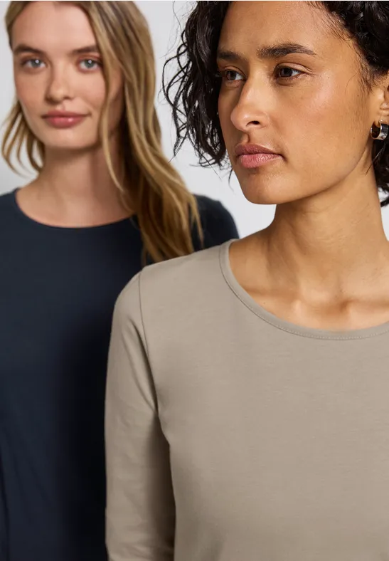 2er-Pack Langarmshirts morning beige/deep blue