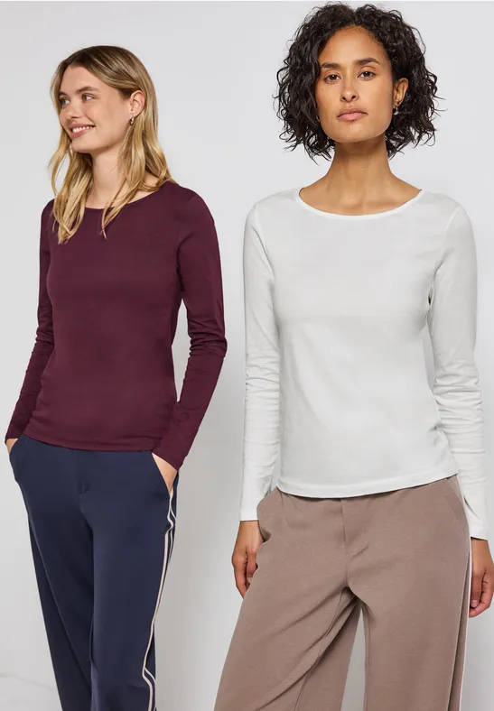 2er-Pack Langarmshirts noble red/off white
