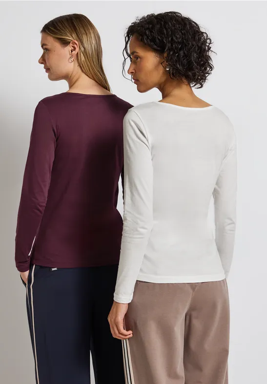 2er-Pack Langarmshirts noble red/off white