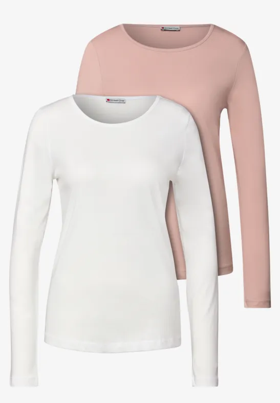 2er-Pack Langarmshirts off white/faded rose