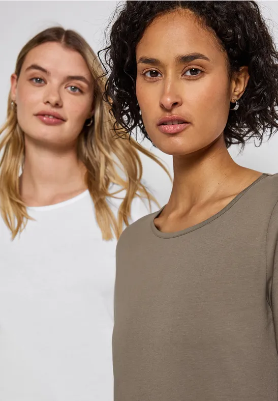 2er-Pack Langarmshirts white/bark brown
