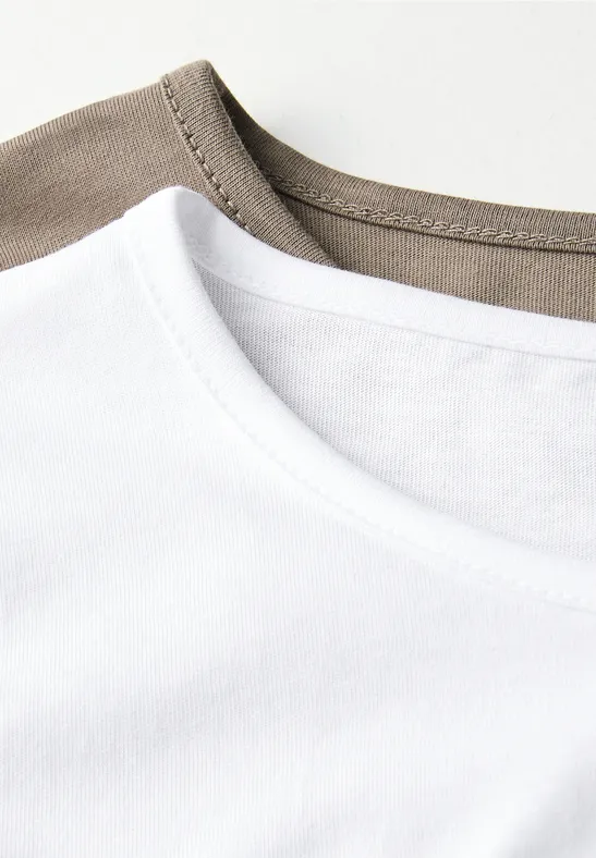 2er-Pack Langarmshirts white/bark brown