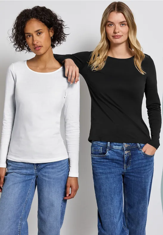 2er-Pack Langarmshirts white/black