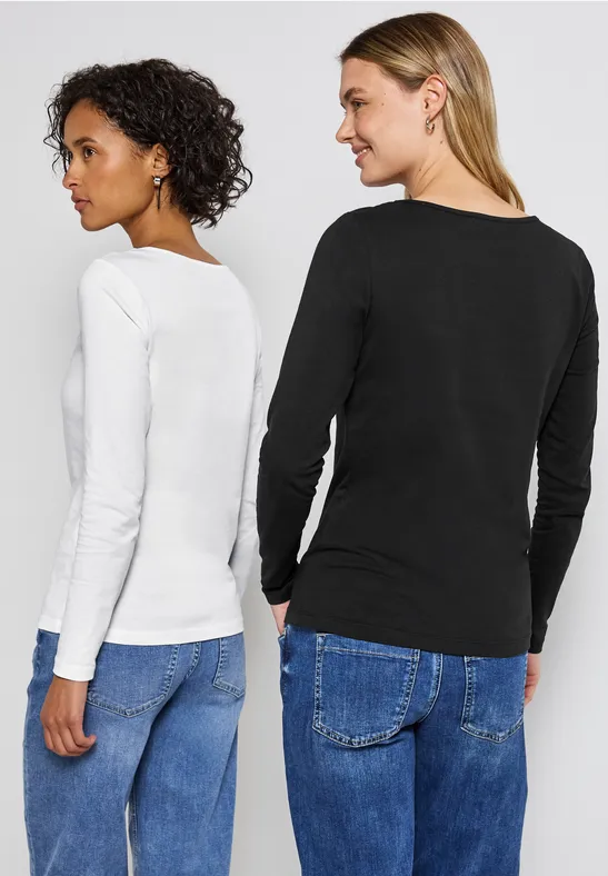 2er-Pack Langarmshirts white/black