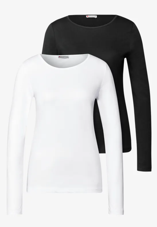 2er-Pack Langarmshirts white/black