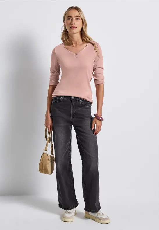 T-shirt basique avec détail de boutons faded rose