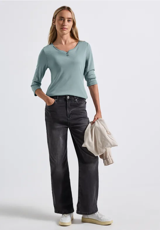 Basic Shirt mit Knopfdetail arona blue