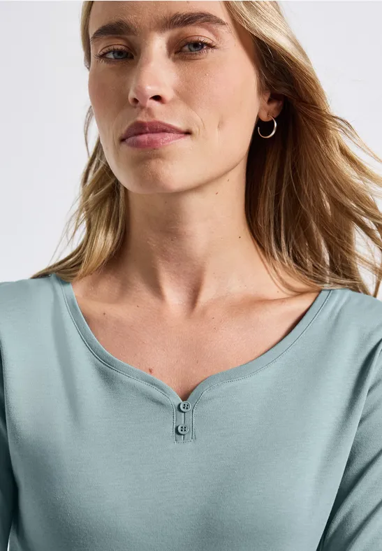 Basic Shirt mit Knopfdetail arona blue