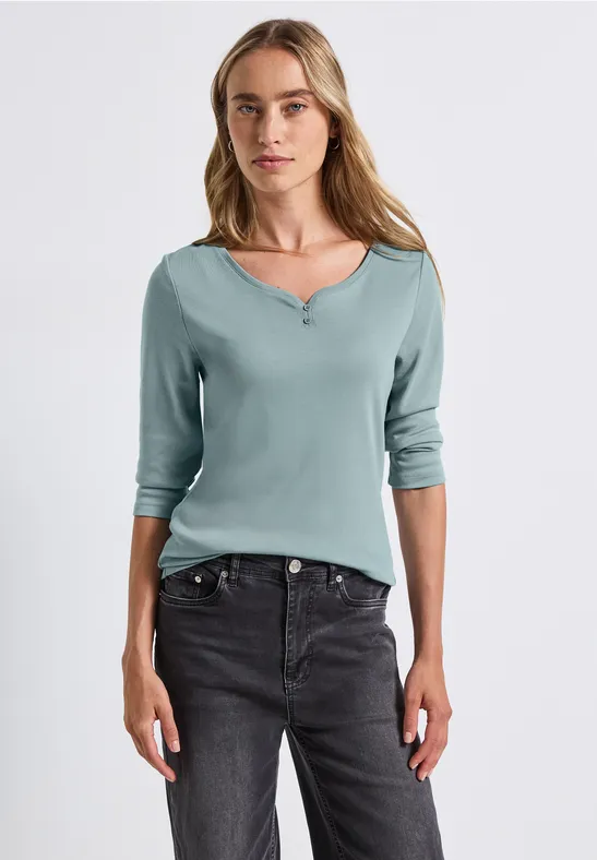 Basic Shirt mit Knopfdetail arona blue