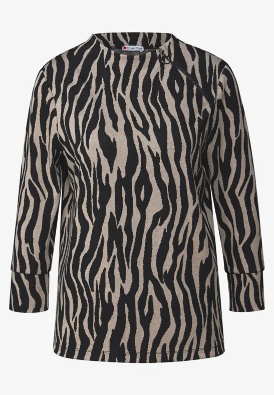 T-shirt jacquard avec fermeture éclair Black