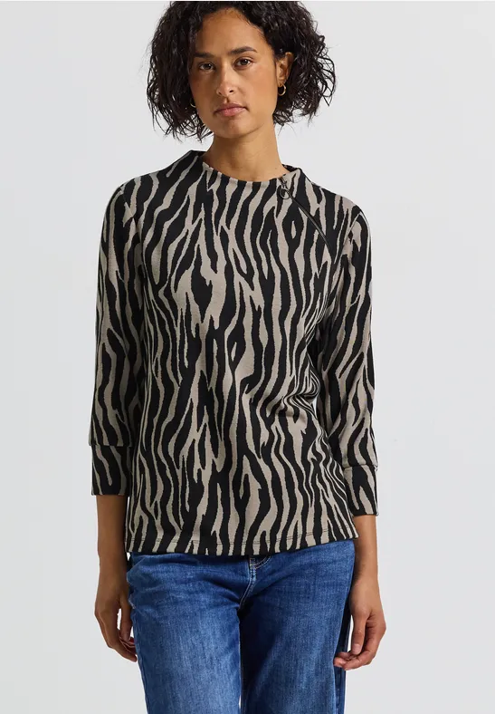 T-shirt jacquard avec fermeture éclair Black