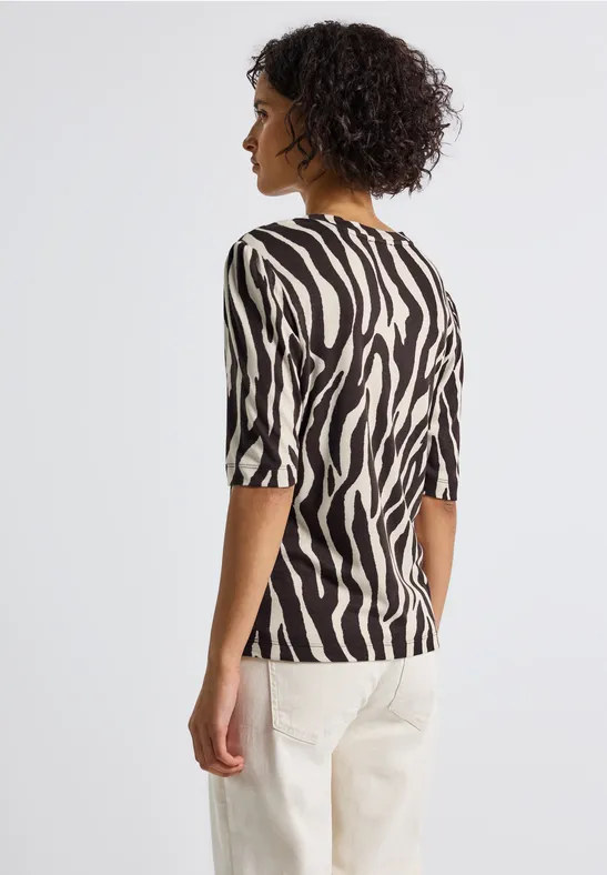 Basic T-Shirt mit Raffung deep roast brown
