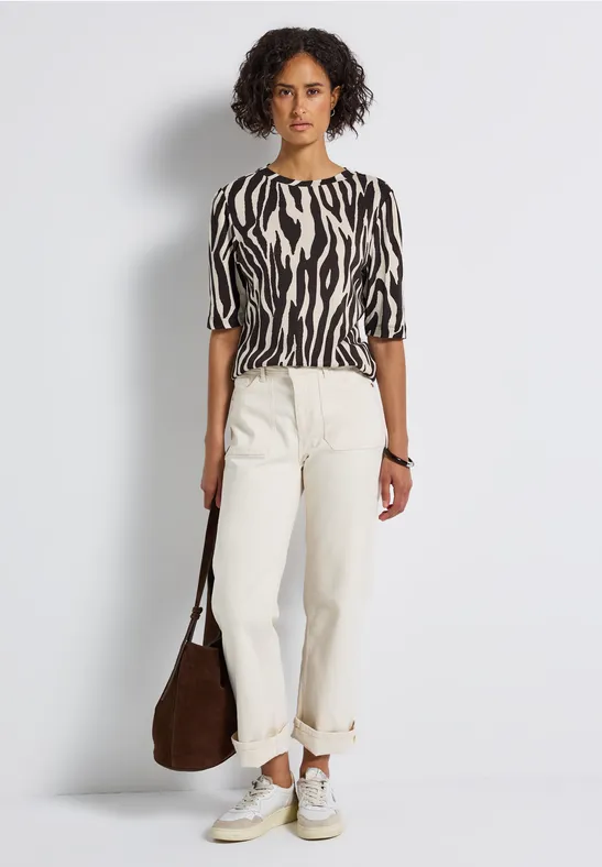 Basic T-Shirt mit Raffung deep roast brown