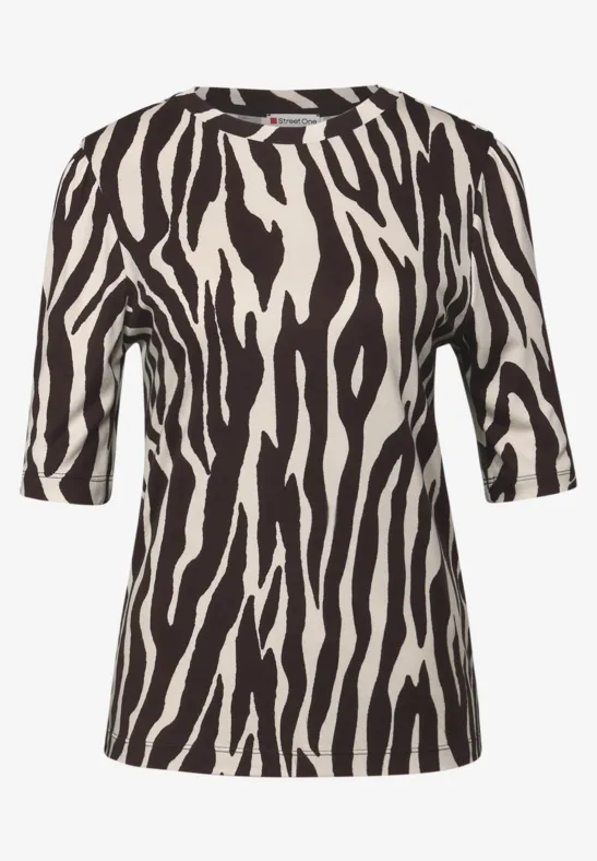 Basic T-Shirt mit Raffung deep roast brown