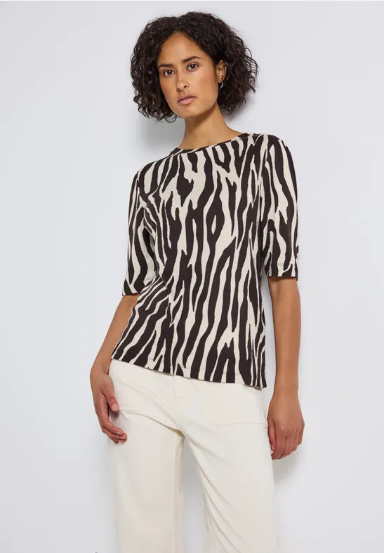 Basic T-Shirt mit Raffung deep roast brown
