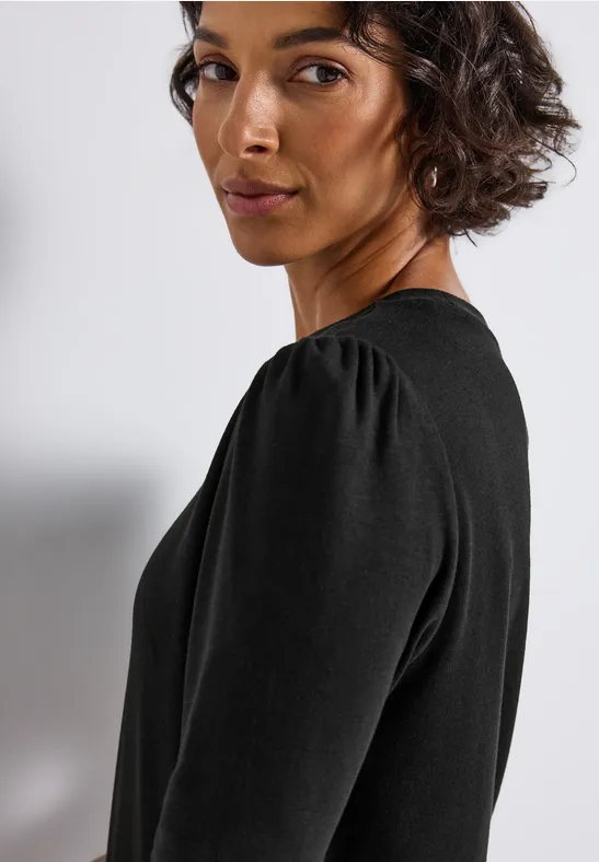 Basic T-Shirt mit Raffung Black
