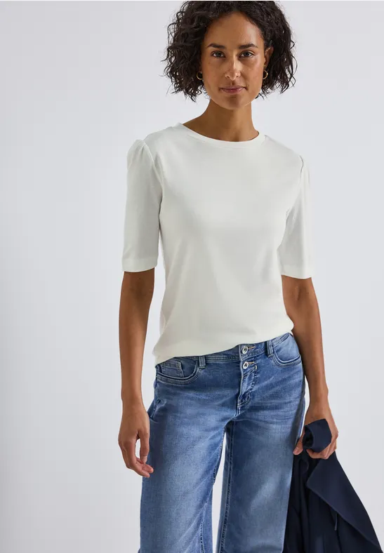 Basic T-Shirt mit Raffung off white