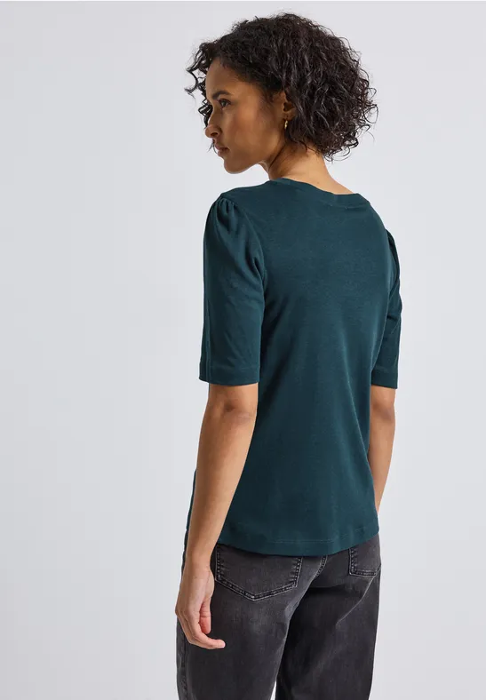 Basic T-Shirt mit Raffung tide blue