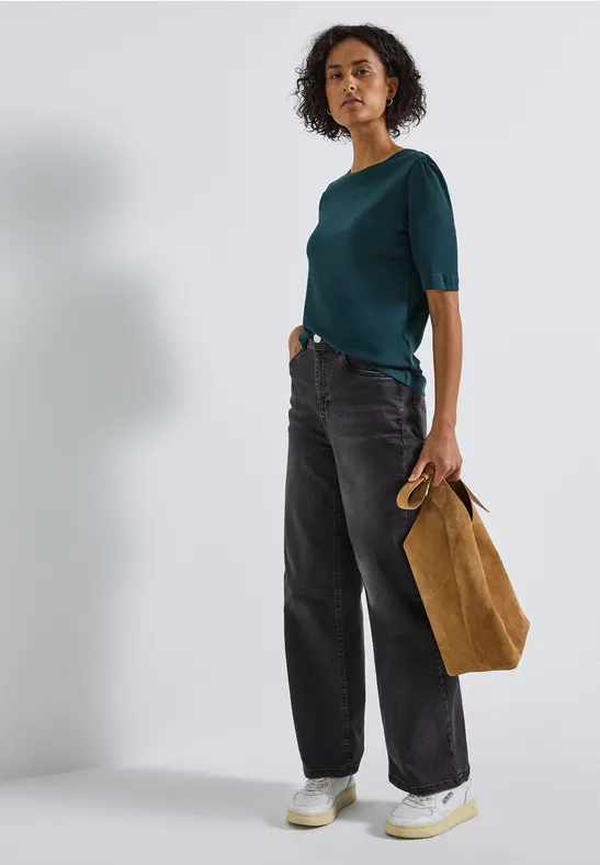Basic T-Shirt mit Raffung tide blue