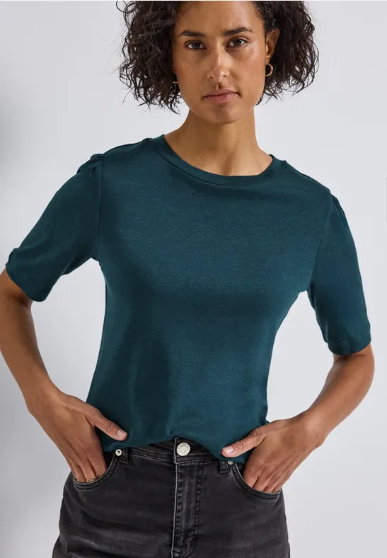 Basic T-Shirt mit Raffung tide blue