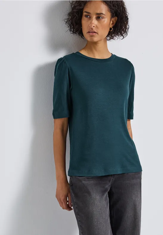 Basic T-Shirt mit Raffung tide blue