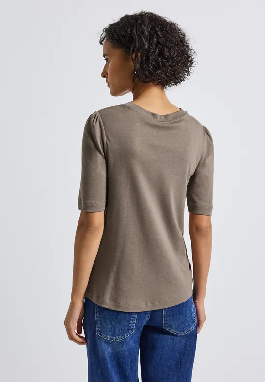 Basic T-Shirt mit Raffung bark brown