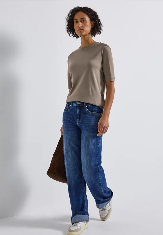 Basic T-Shirt mit Raffung bark brown