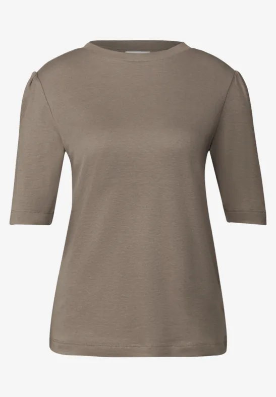 Basic T-Shirt mit Raffung bark brown