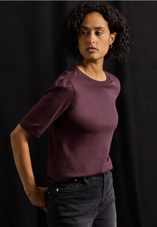Basic T-Shirt mit Raffung jazz berry