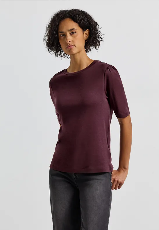 Basic T-Shirt mit Raffung jazz berry