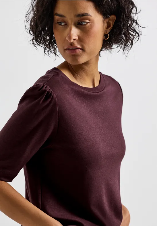 Basic T-Shirt mit Raffung jazz berry