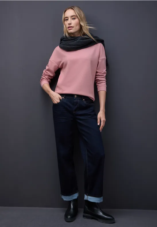 Shirt met geribd detail powder pink mel.
