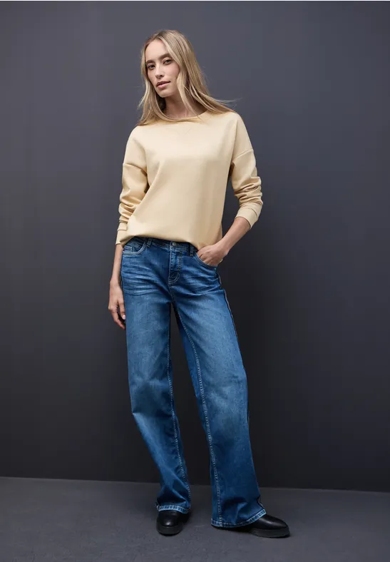 Shirt met geribd detail sanded beige mel.