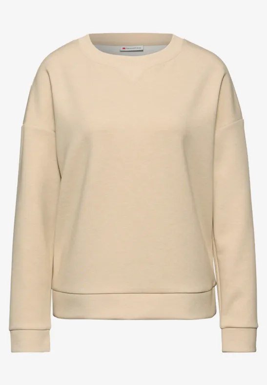 Shirt met geribd detail sanded beige mel.
