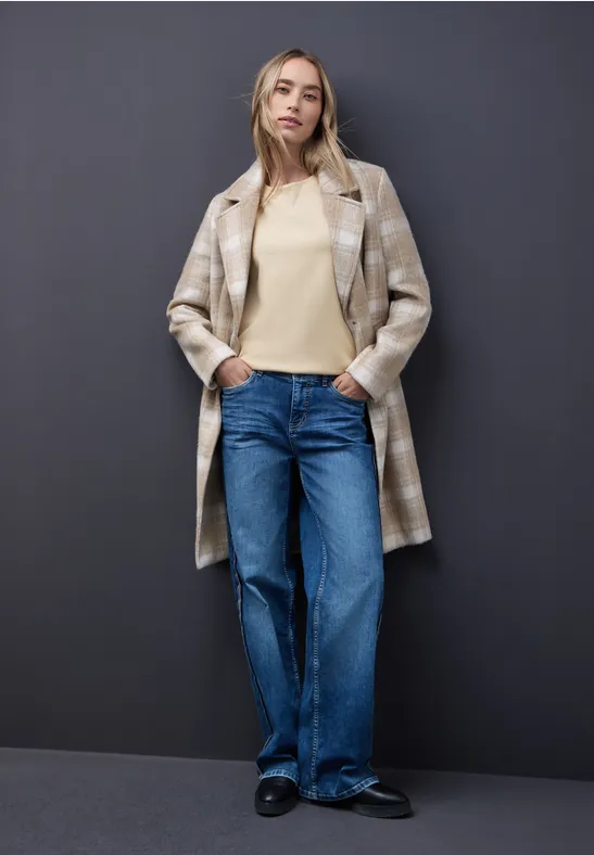 Shirt met geribd detail sanded beige mel.