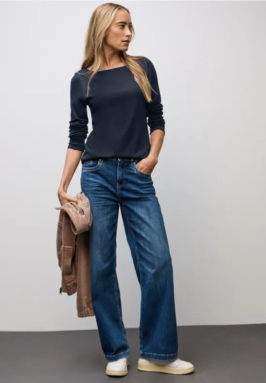 Basic Langarmshirt deep blue