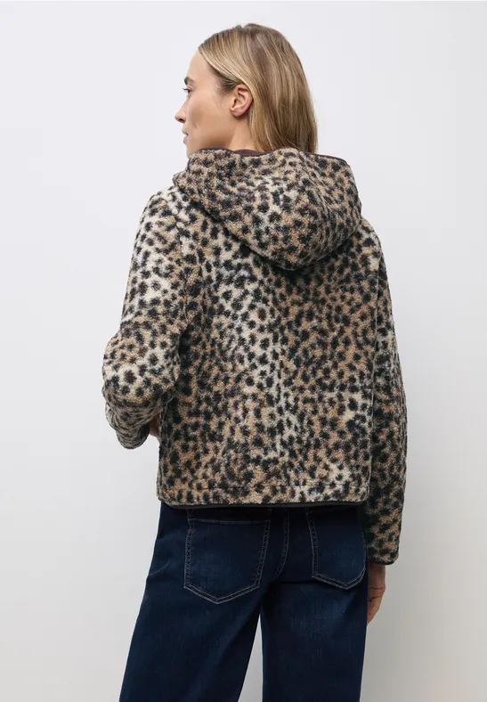 Teddy-Jacke mit Leo-Muster sanded beige