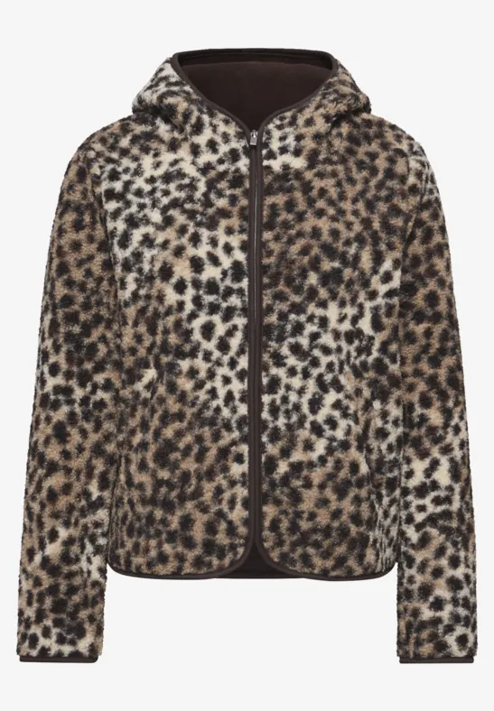 Teddy-Jacke mit Leo-Muster sanded beige