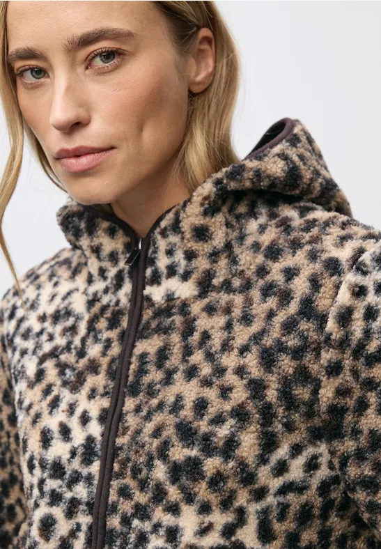 Teddy-Jacke mit Leo-Muster sanded beige