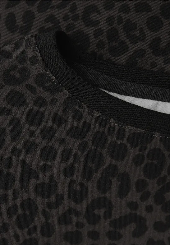 Jersey-Shirt im Leo-Look darkest brown